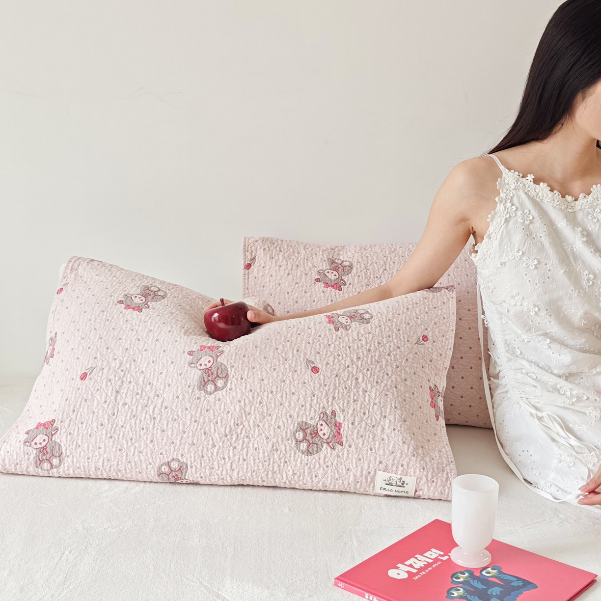 91家纺网 家纺一手货源 找家纺 沐瑟家纺  2026新款安心棉纯棉纱布枕巾 小羊花朵