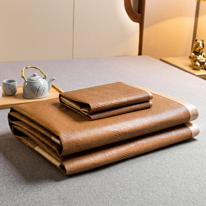 91家纺网 家纺一手货源 找家纺 （总）瑞禾家纺 2026新款艾草刺绣双面古藤席艾草刺绣藤席双面席反面冰丝席（新拍图）