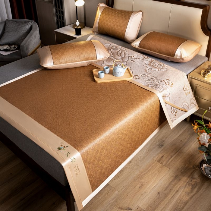 91家纺网 家纺一手货源 找家纺 （总）瑞禾家纺 2026新款艾草刺绣双面古藤席艾草刺绣藤席双面席反面冰丝席（新拍图）