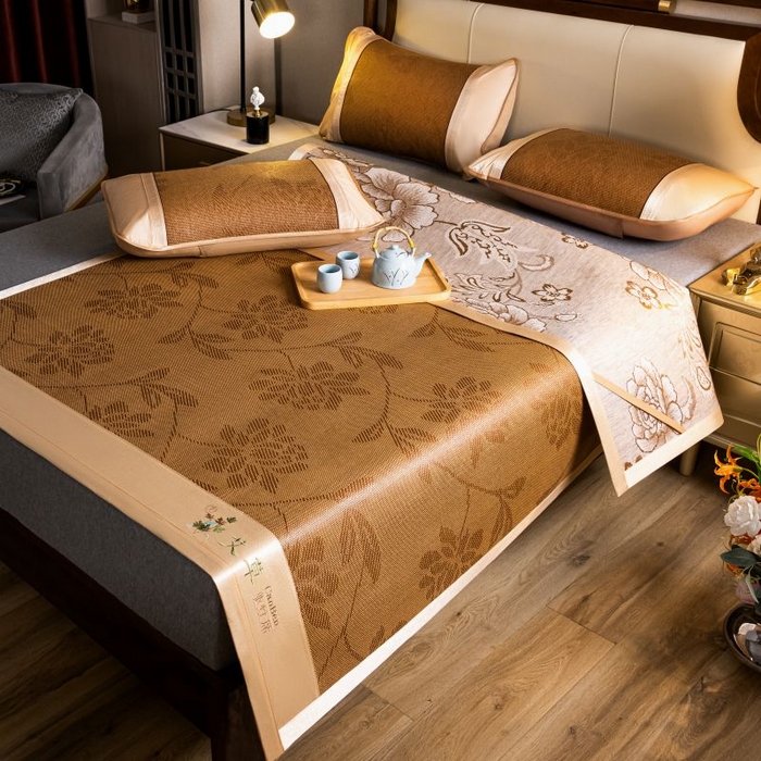 瑞禾家纺 2026新款艾草刺绣双面古藤席艾草刺绣藤席双面席反面冰丝席（新拍图） 水中花