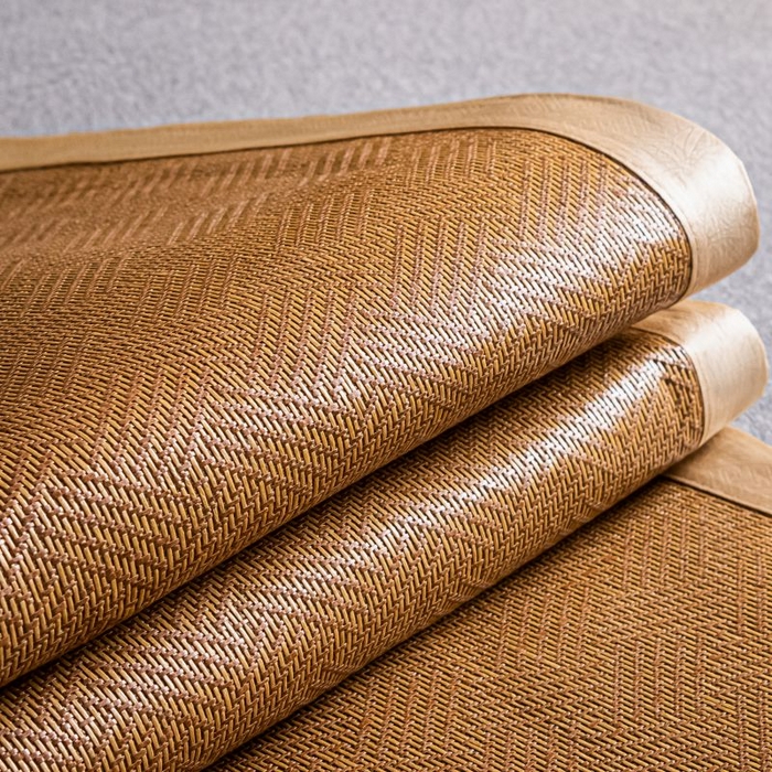 91家纺网 家纺一手货源 找家纺 瑞禾家纺 2026新款艾草刺绣双面古藤席艾草刺绣藤席双面席反面冰丝席（新拍图） 饼干花