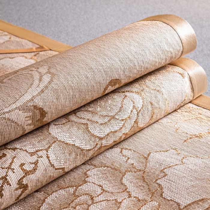 91家纺网 家纺一手货源 找家纺 瑞禾家纺 2026新款艾草刺绣双面古藤席艾草刺绣藤席双面席反面冰丝席（新拍图） 步步高