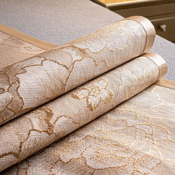 91家纺网 家纺一手货源 找家纺 瑞禾家纺 2026新款艾草刺绣双面古藤席艾草刺绣藤席双面席反面冰丝席（新拍图） 经典格