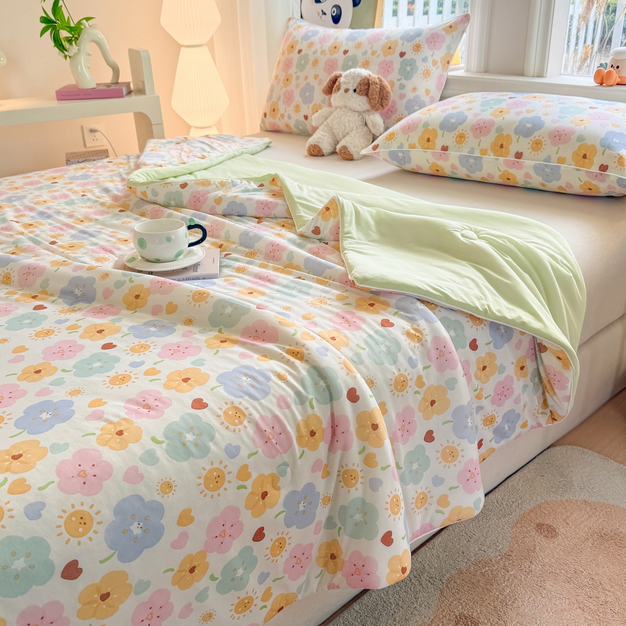 91家纺网 家纺一手货源 找家纺 瑞禾家纺 2026新款印花凉感丝夏被夏凉被 芯语-粉