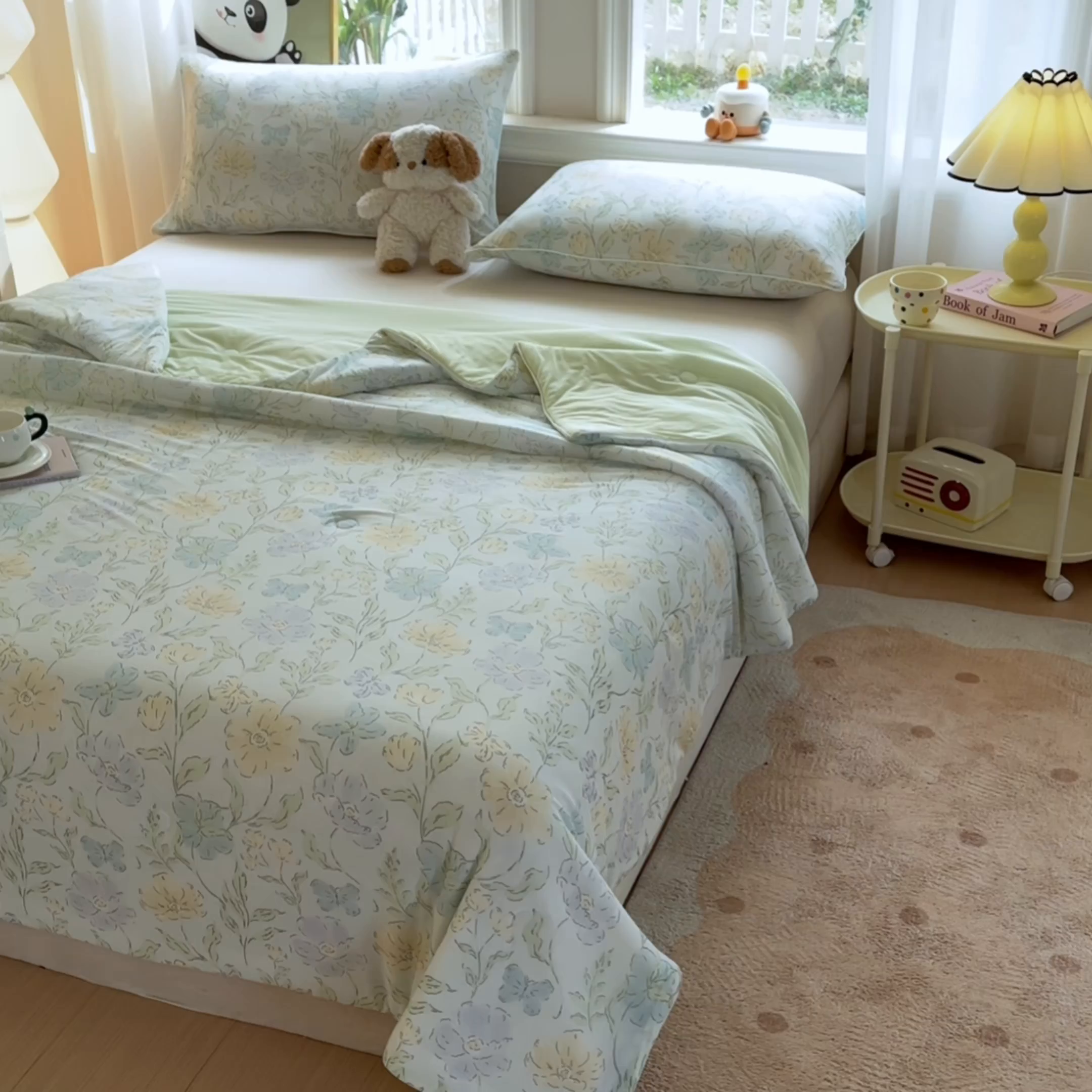 91家纺网 家纺一手货源 找家纺 瑞禾家纺 2026新款印花凉感丝夏被夏凉被 花西子-绿