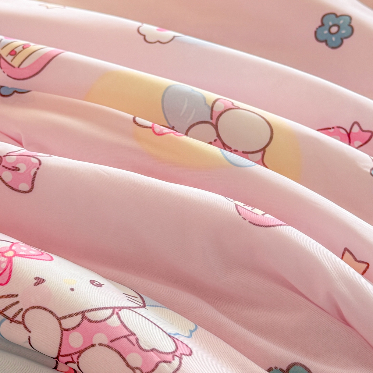 91家纺网 家纺一手货源 找家纺 瑞禾家纺 2026新款印花凉感丝夏被夏凉被 咪咪乐园-粉