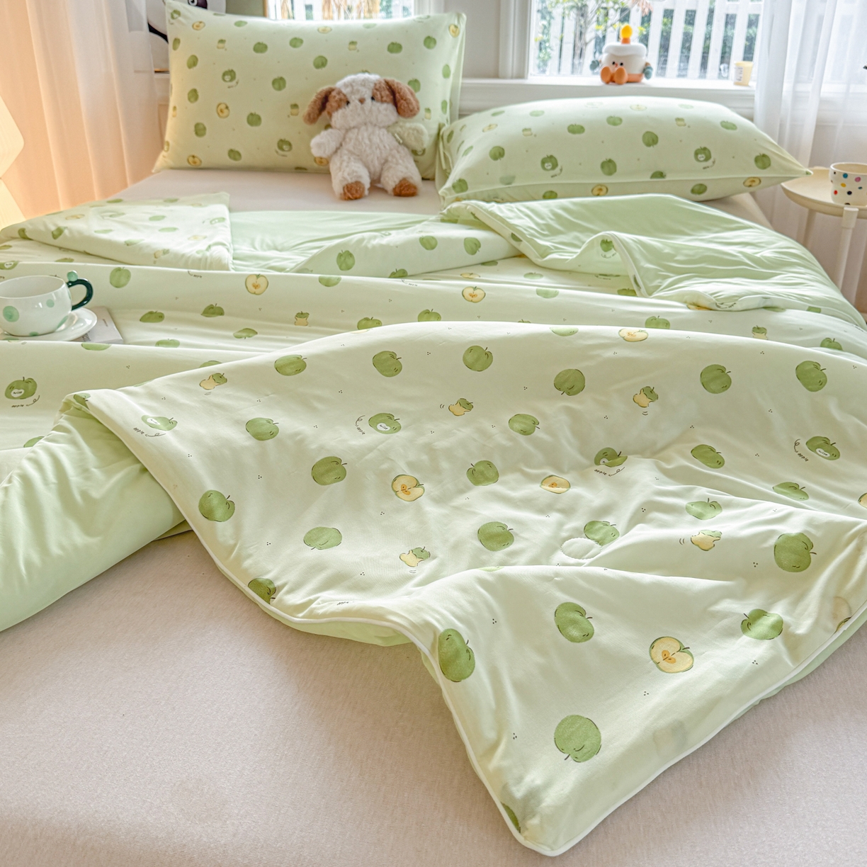 91家纺网 家纺一手货源 找家纺 瑞禾家纺 2026新款印花凉感丝夏被夏凉被 苹果绿