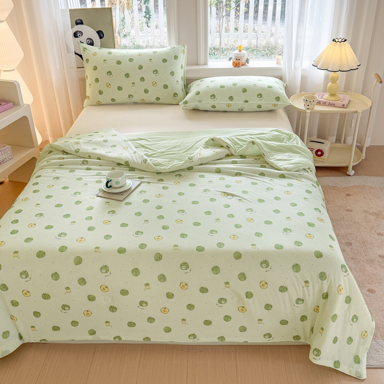 91家纺网 家纺一手货源 找家纺 瑞禾家纺 2026新款印花凉感丝夏被夏凉被 苹果绿