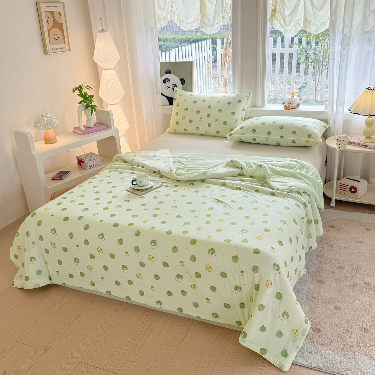 91家纺网 家纺一手货源 找家纺 瑞禾家纺 2026新款印花凉感丝夏被夏凉被 苹果绿