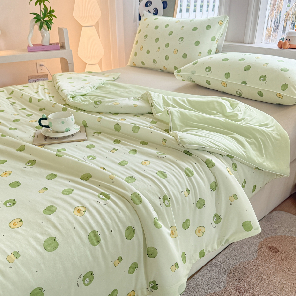 91家纺网 家纺一手货源 找家纺 瑞禾家纺 2026新款印花凉感丝夏被夏凉被 苹果绿