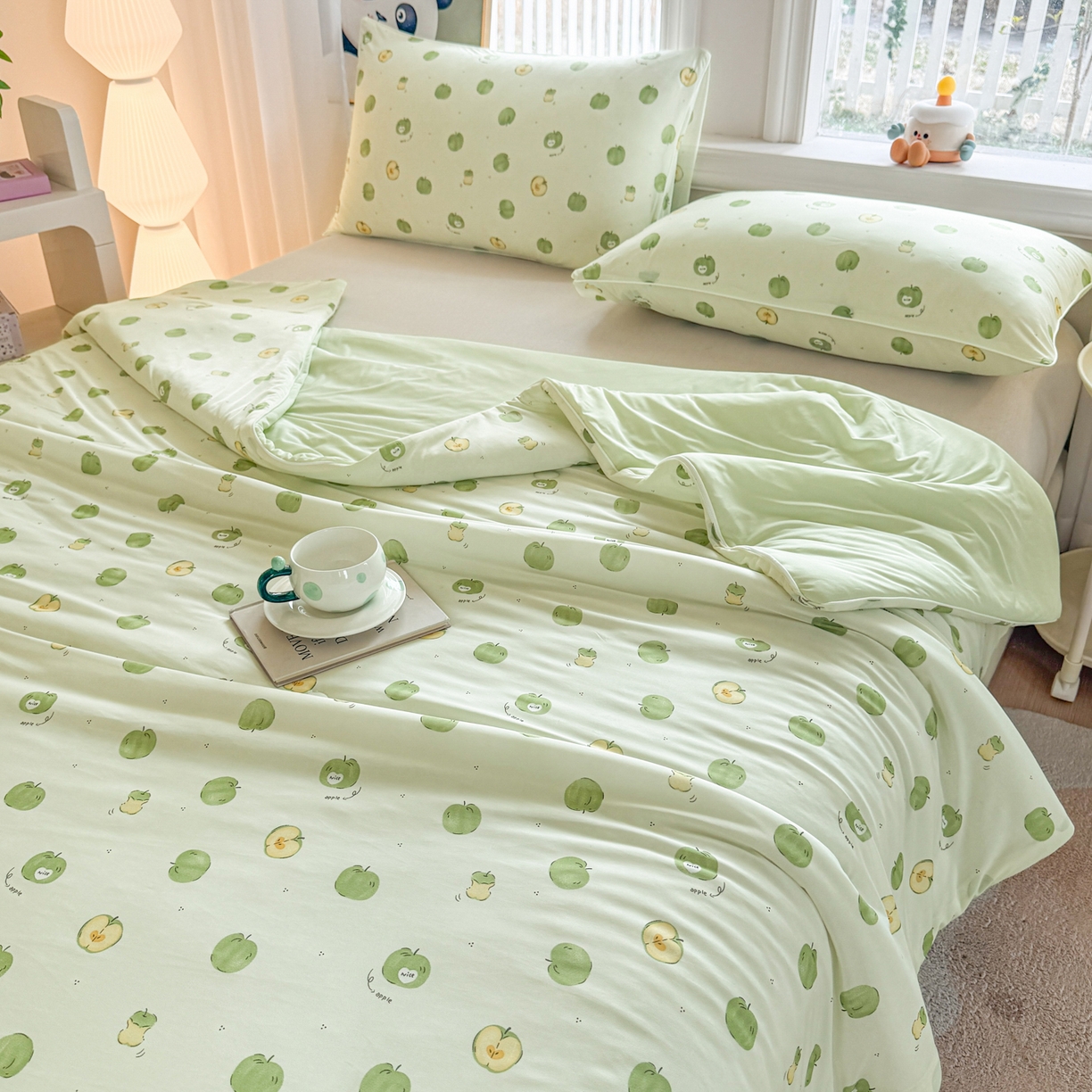 91家纺网 家纺一手货源 找家纺 瑞禾家纺 2026新款印花凉感丝夏被夏凉被 苹果绿