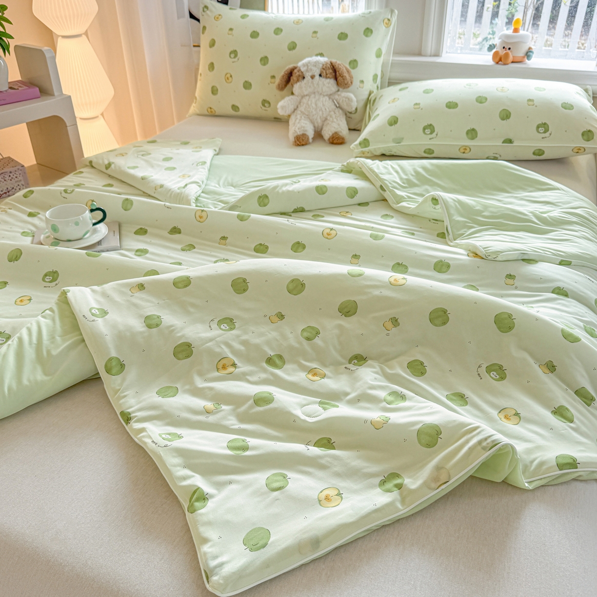 91家纺网 家纺一手货源 找家纺 瑞禾家纺 2026新款印花凉感丝夏被夏凉被 苹果绿