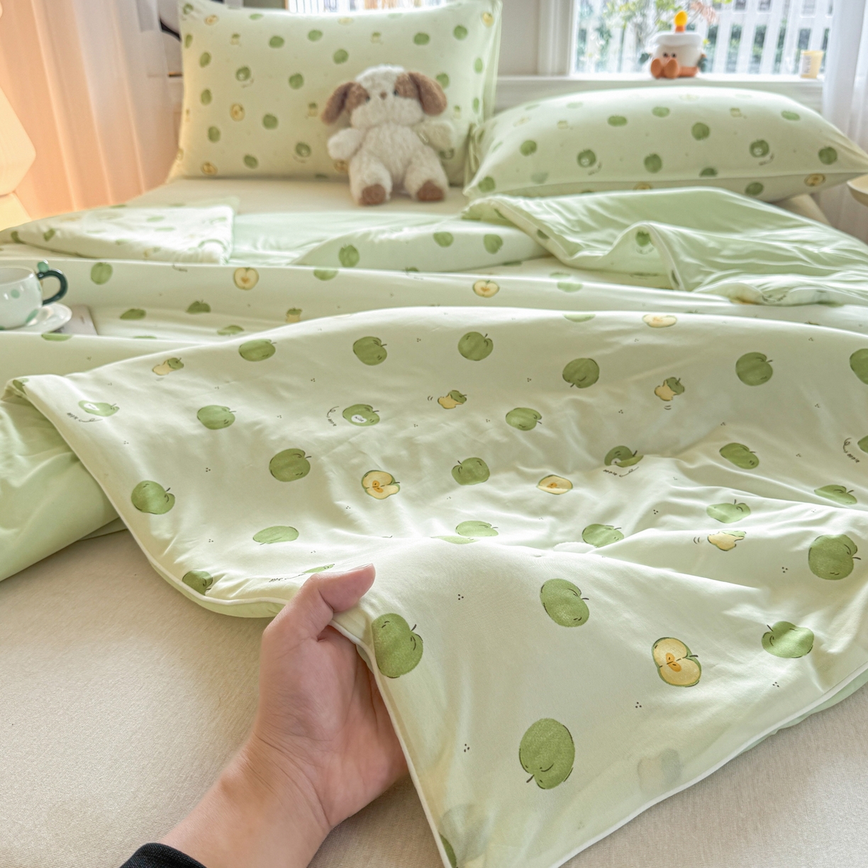 91家纺网 家纺一手货源 找家纺 瑞禾家纺 2026新款印花凉感丝夏被夏凉被 苹果绿