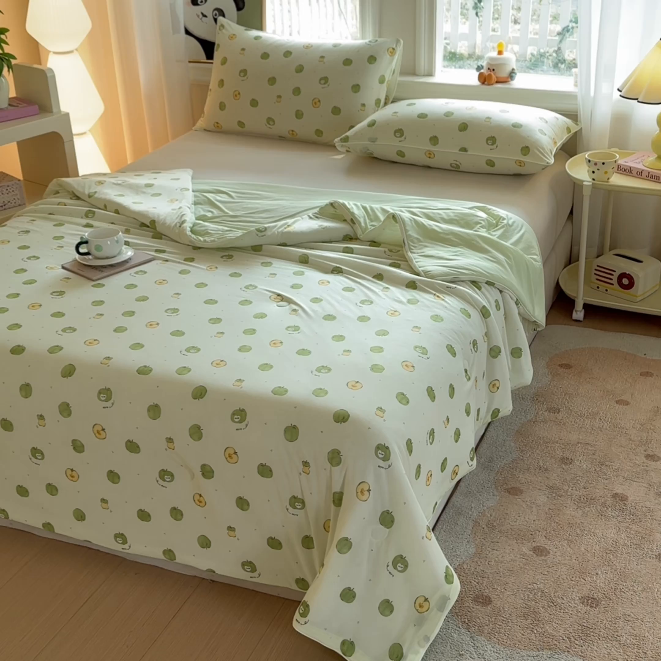 91家纺网 家纺一手货源 找家纺 瑞禾家纺 2026新款印花凉感丝夏被夏凉被 苹果绿