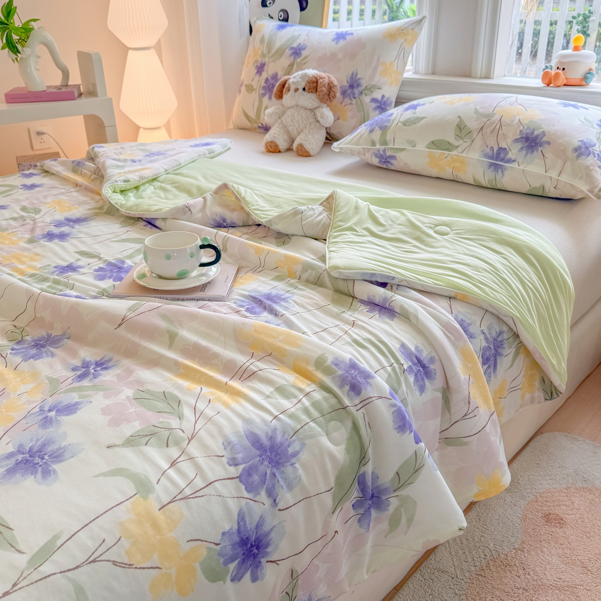 91家纺网 家纺一手货源 找家纺 瑞禾家纺 2026新款印花凉感丝夏被夏凉被 薇意-兰