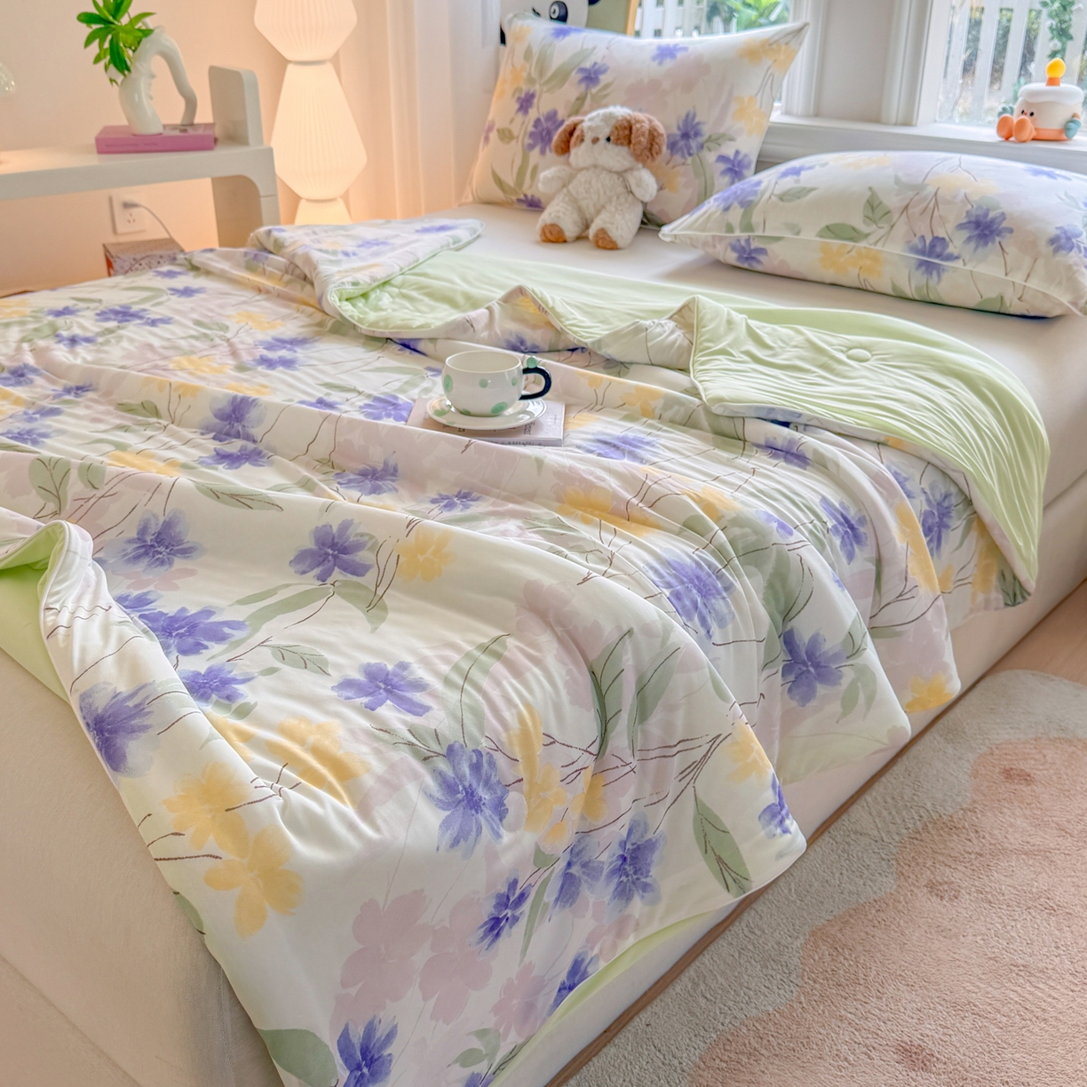 91家纺网 家纺一手货源 找家纺 瑞禾家纺 2026新款印花凉感丝夏被夏凉被 薇意-兰