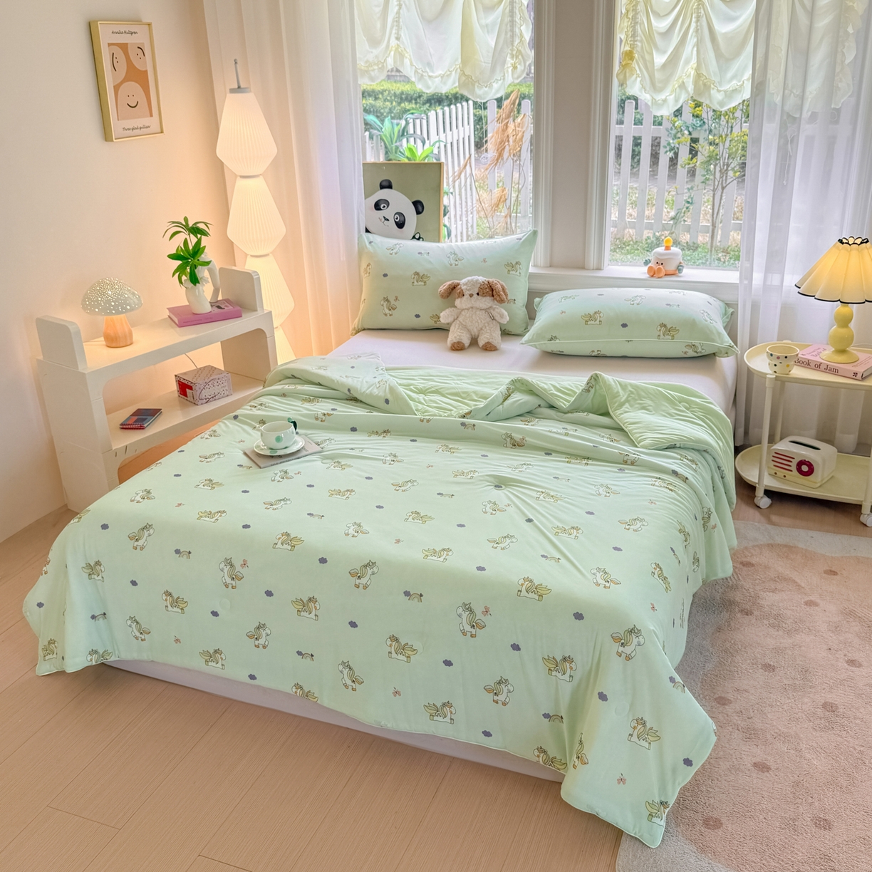 91家纺网 家纺一手货源 找家纺 瑞禾家纺 2026新款印花凉感丝夏被夏凉被 小马宝莉-绿