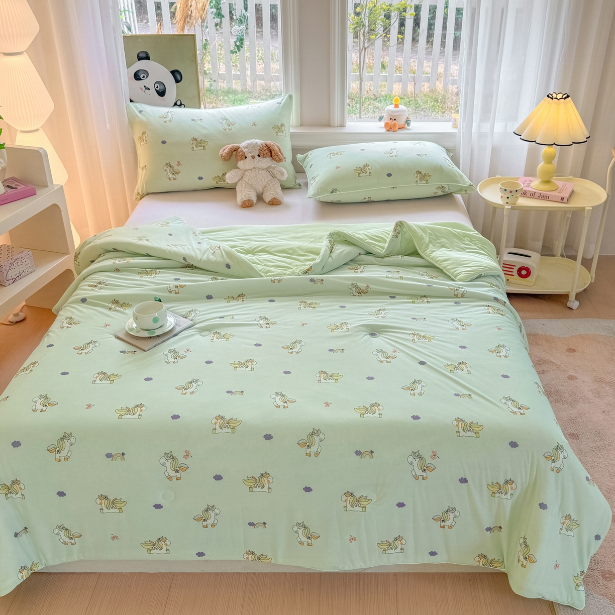 91家纺网 家纺一手货源 找家纺 瑞禾家纺 2026新款印花凉感丝夏被夏凉被 小马宝莉-绿