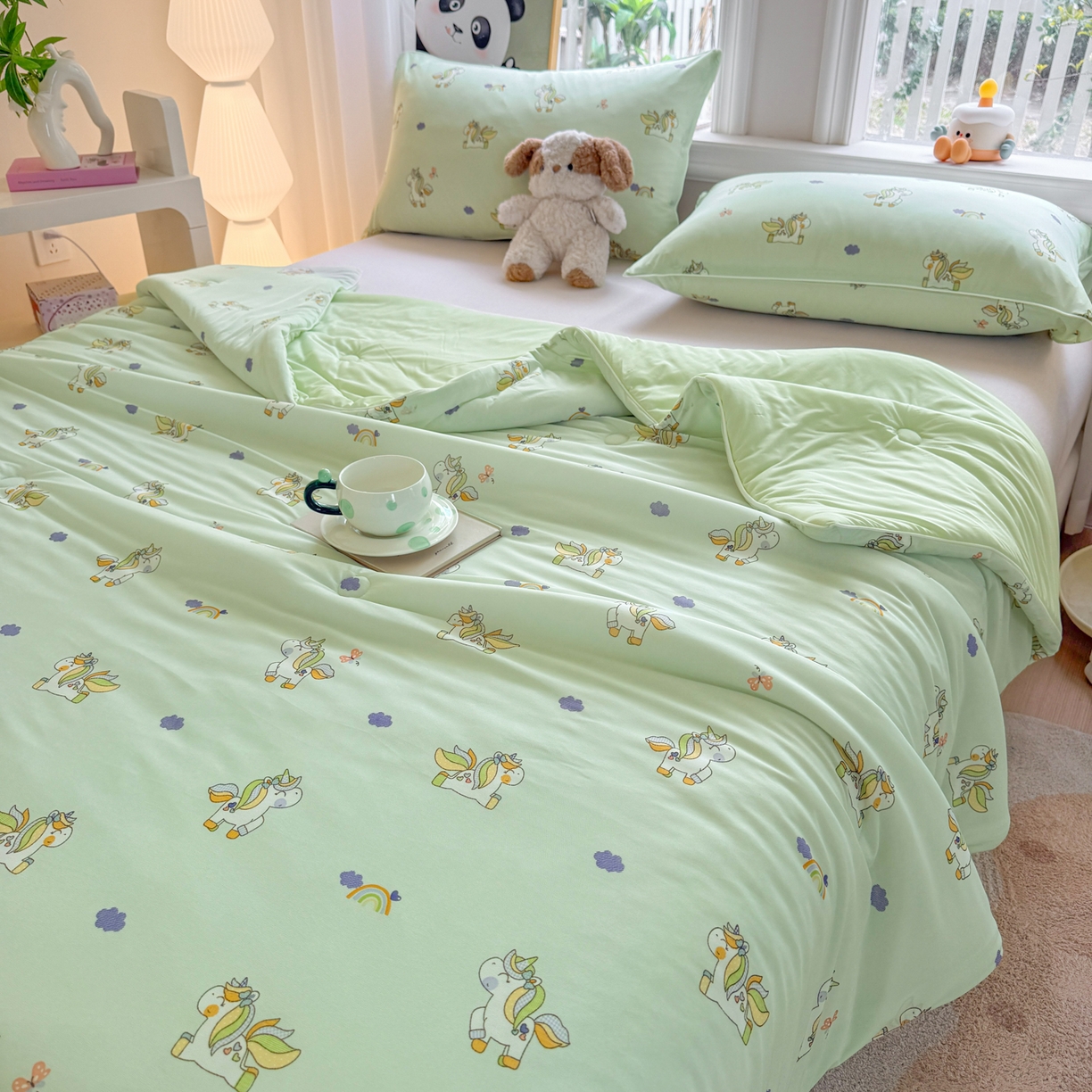 91家纺网 家纺一手货源 找家纺 瑞禾家纺 2026新款印花凉感丝夏被夏凉被 小马宝莉-绿