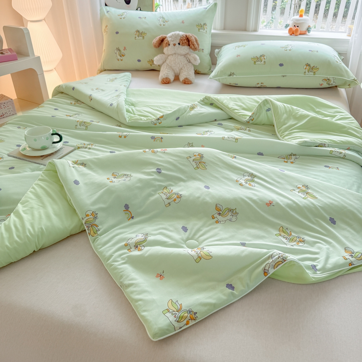 91家纺网 家纺一手货源 找家纺 瑞禾家纺 2026新款印花凉感丝夏被夏凉被 小马宝莉-绿