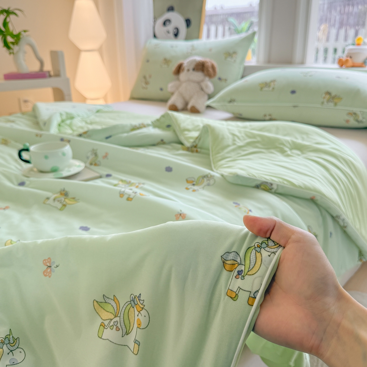 91家纺网 家纺一手货源 找家纺 瑞禾家纺 2026新款印花凉感丝夏被夏凉被 小马宝莉-绿