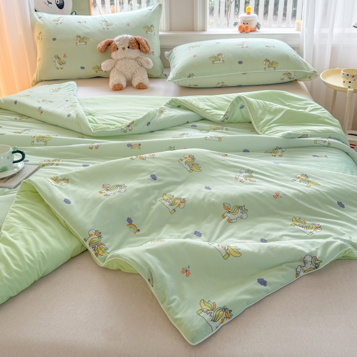 91家纺网 家纺一手货源 找家纺 瑞禾家纺 2026新款印花凉感丝夏被夏凉被 小马宝莉-绿