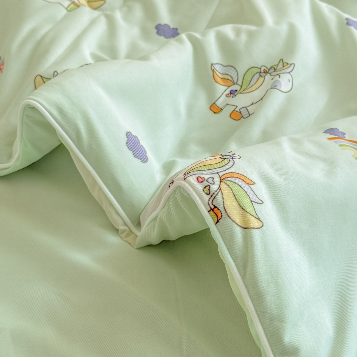 91家纺网 家纺一手货源 找家纺 瑞禾家纺 2026新款印花凉感丝夏被夏凉被 小马宝莉-绿