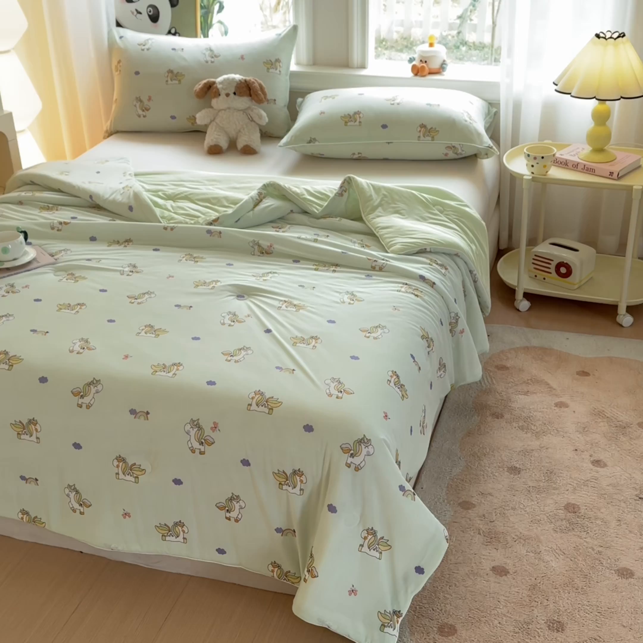 91家纺网 家纺一手货源 找家纺 瑞禾家纺 2026新款印花凉感丝夏被夏凉被 小马宝莉-绿