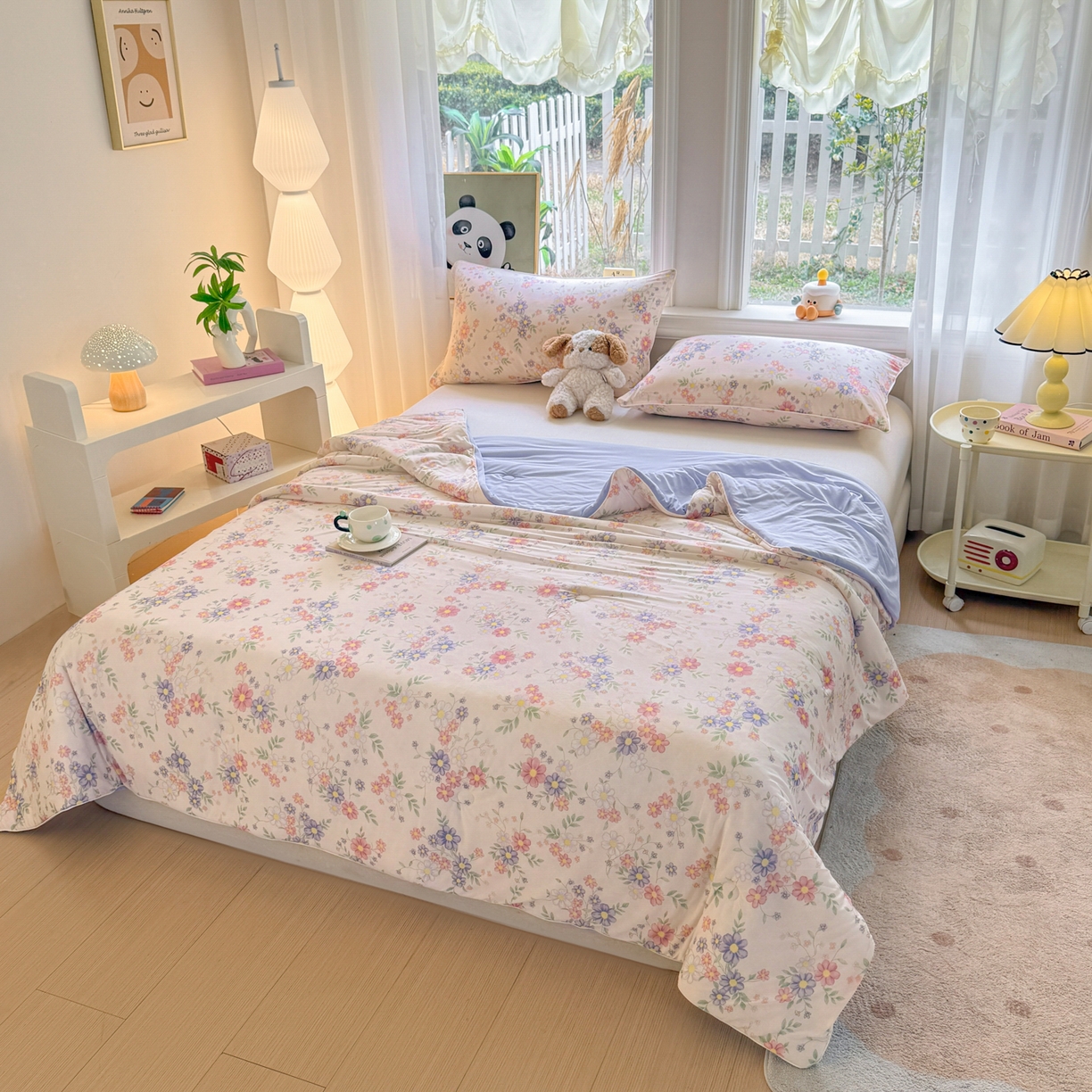 91家纺网 家纺一手货源 找家纺 瑞禾家纺 2026新款印花凉感丝夏被夏凉被 幽兰-粉