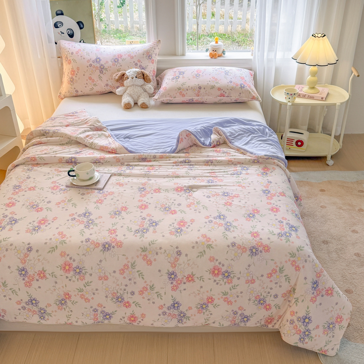 91家纺网 家纺一手货源 找家纺 瑞禾家纺 2026新款印花凉感丝夏被夏凉被 幽兰-粉