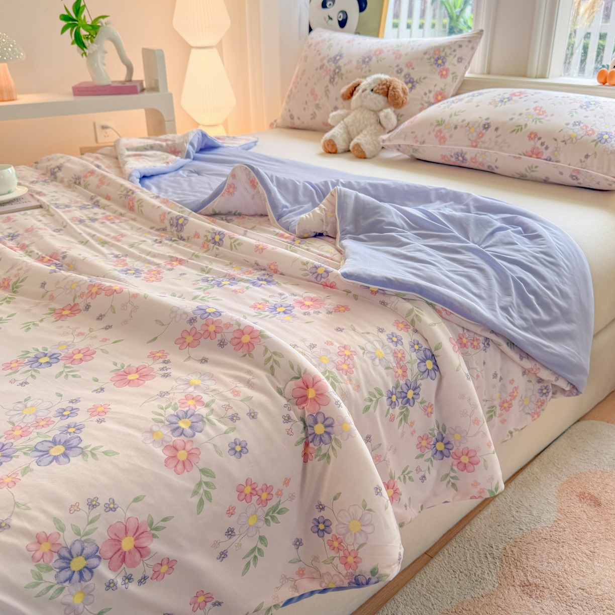 91家纺网 家纺一手货源 找家纺 瑞禾家纺 2026新款印花凉感丝夏被夏凉被 幽兰-粉