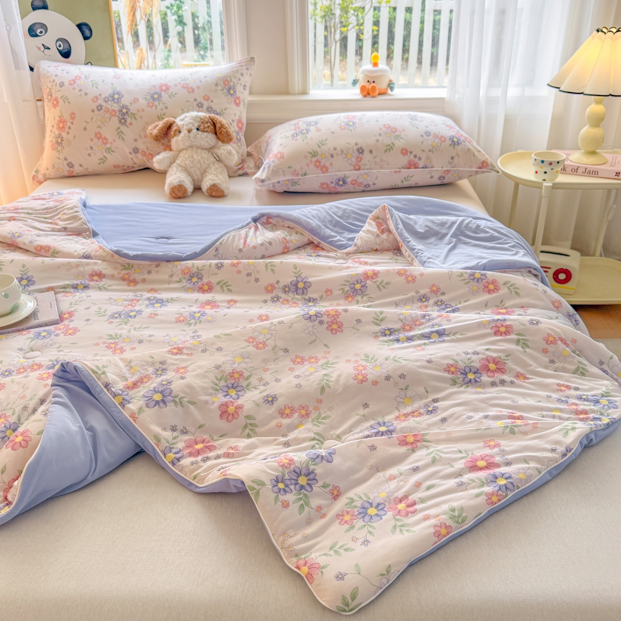 91家纺网 家纺一手货源 找家纺 瑞禾家纺 2026新款印花凉感丝夏被夏凉被 幽兰-粉