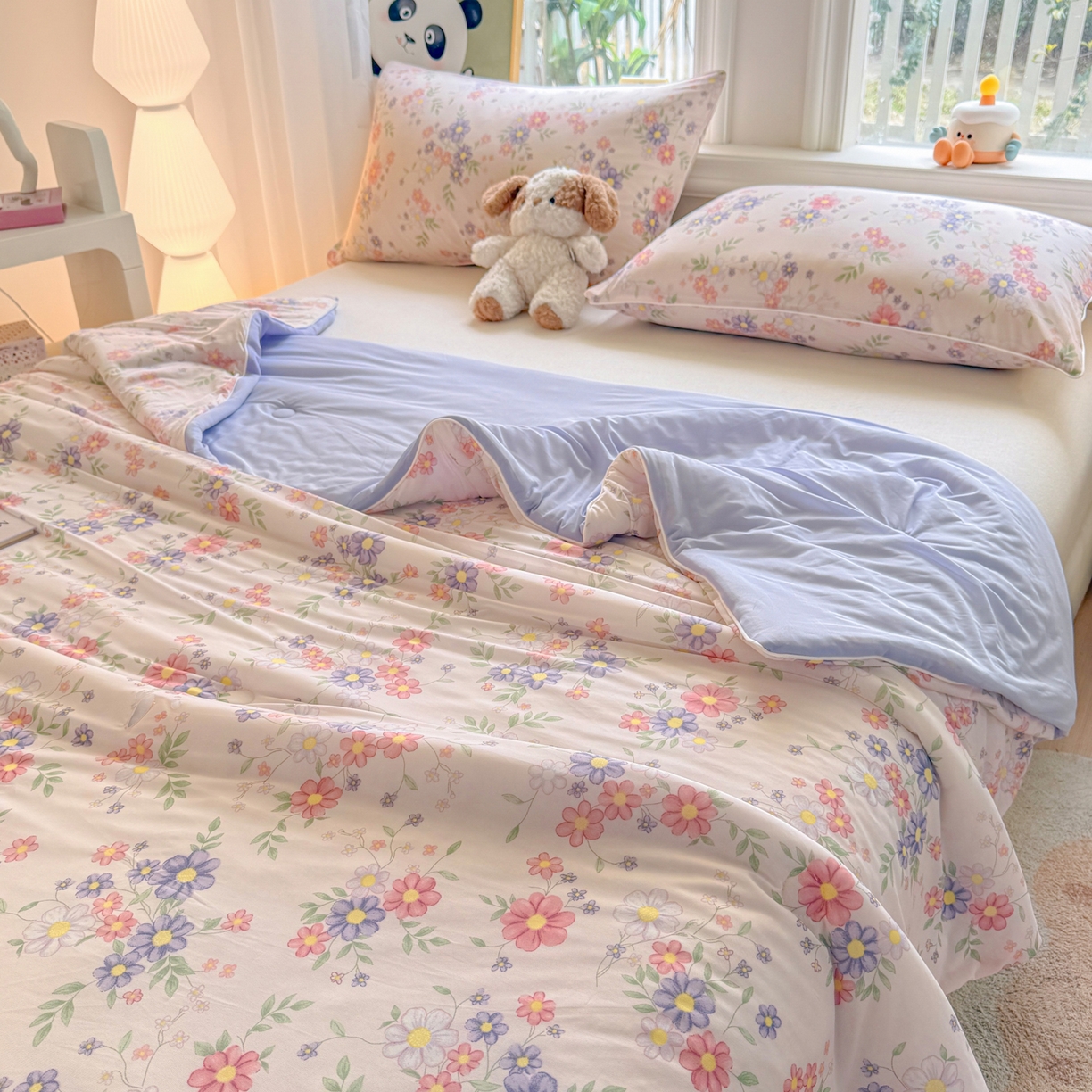 91家纺网 家纺一手货源 找家纺 瑞禾家纺 2026新款印花凉感丝夏被夏凉被 幽兰-粉