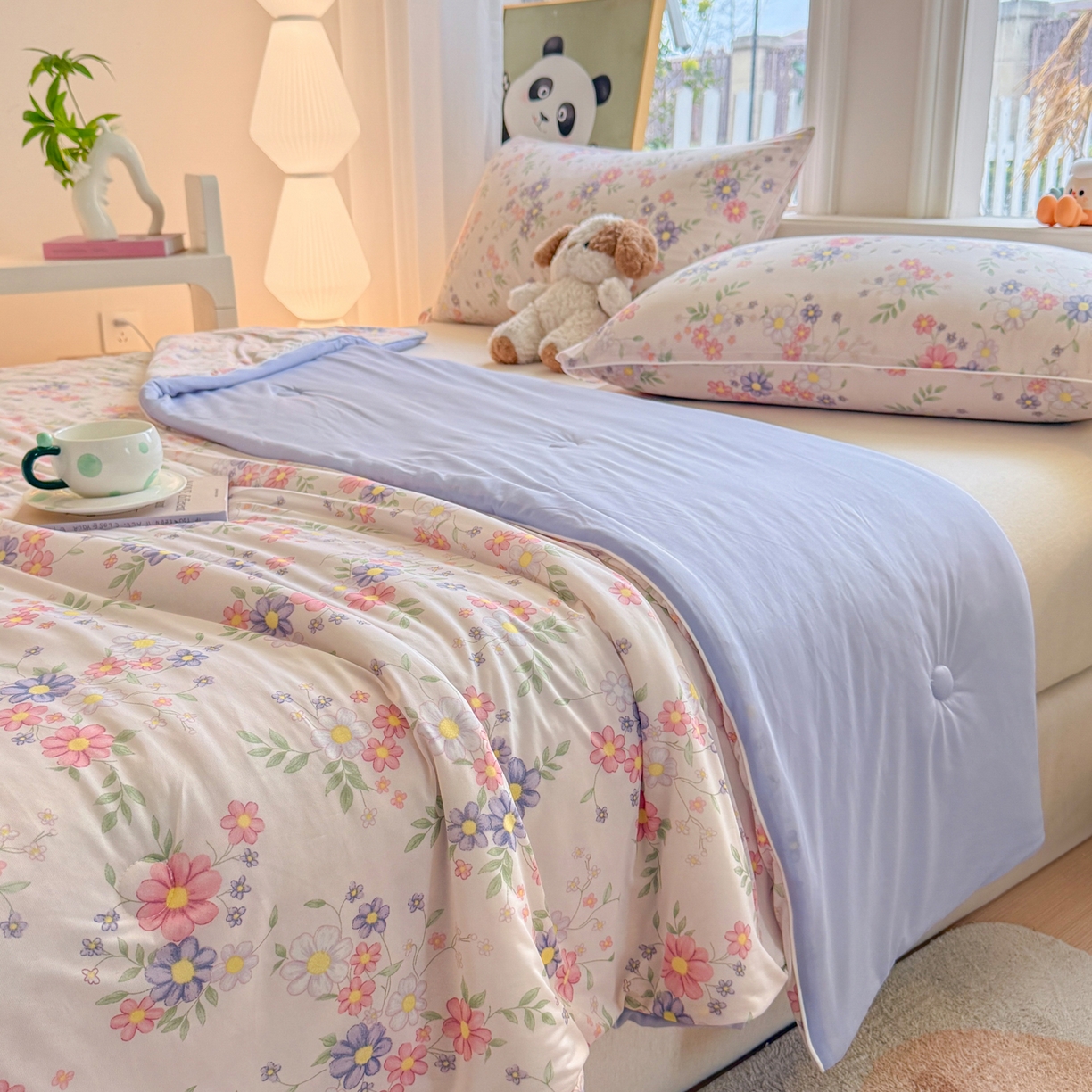 91家纺网 家纺一手货源 找家纺 瑞禾家纺 2026新款印花凉感丝夏被夏凉被 幽兰-粉