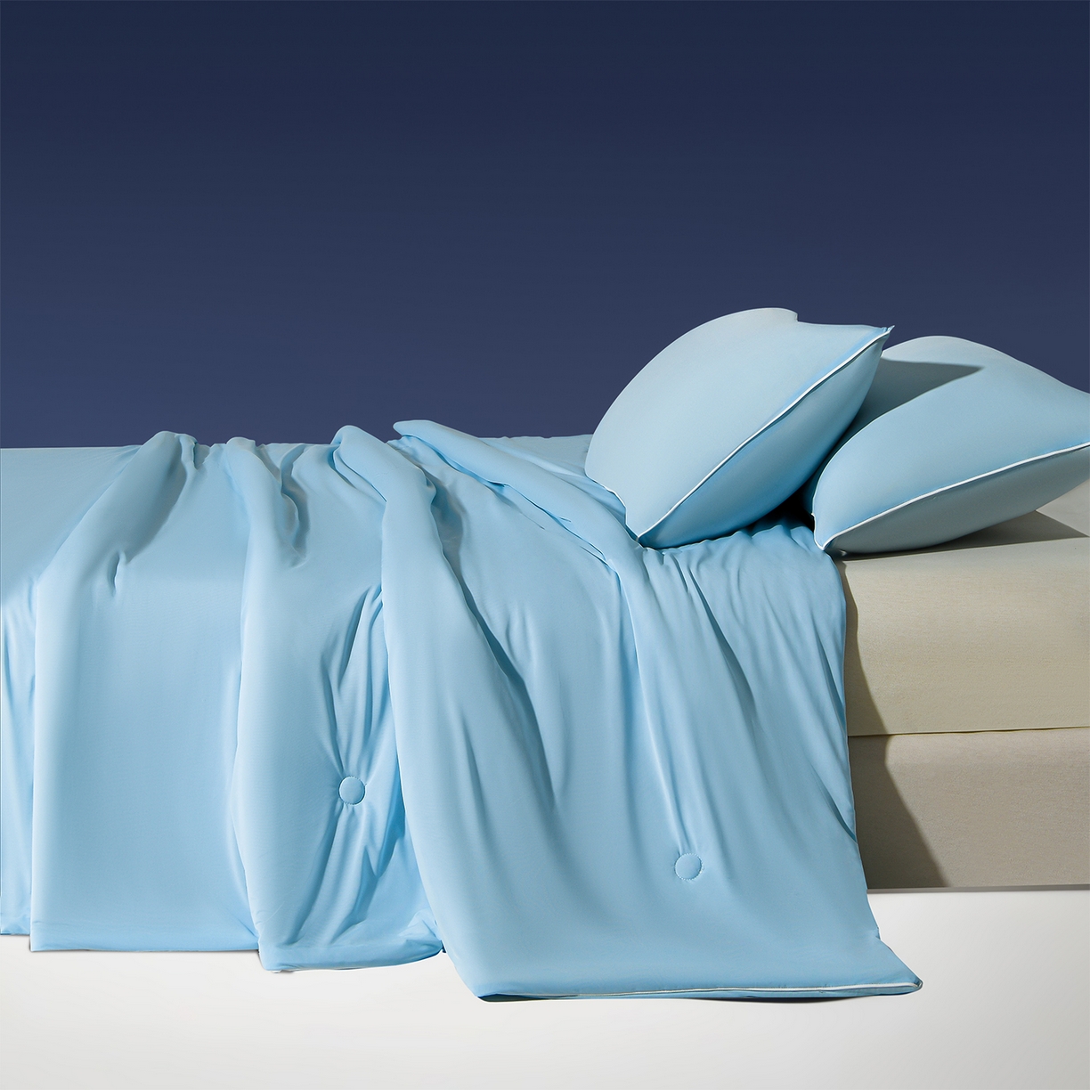 91家纺网 家纺一手货源 找家纺 瑞禾家纺 2026新款纯色凉感冰丝夏被夏凉被夏季深睡眠可水洗四周踩棉 不跑棉 水漾蓝