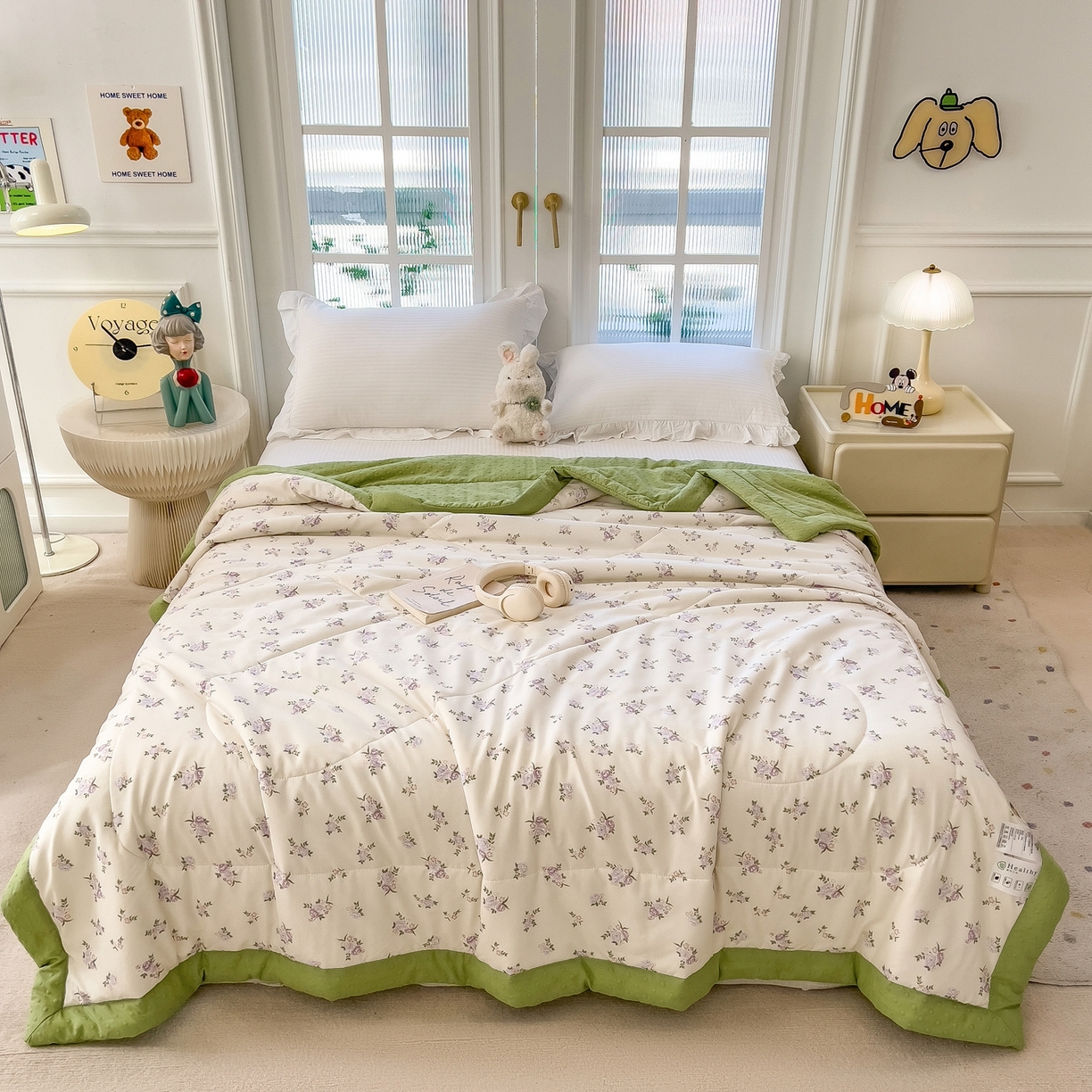 91家纺网 家纺一手货源 找家纺 瑞禾家纺 2026新款印花夏凉豆豆夏被手工包边被子被芯儿童 紫棠眠夏