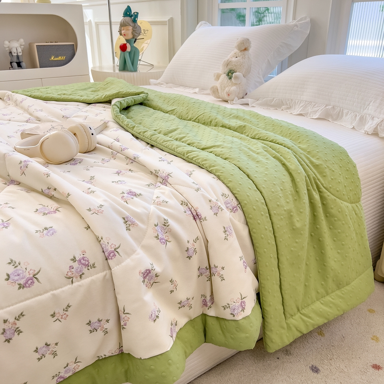 91家纺网 家纺一手货源 找家纺 瑞禾家纺 2026新款印花夏凉豆豆夏被手工包边被子被芯儿童 紫棠眠夏