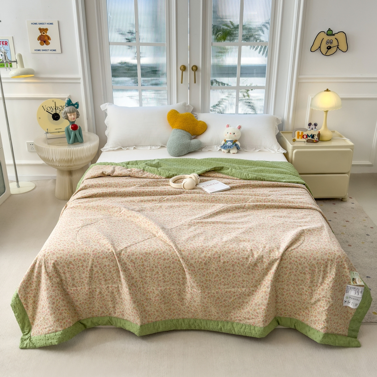 91家纺网 家纺一手货源 找家纺 瑞禾家纺 2026新款印花夏凉豆豆夏被手工包边被子被芯儿童 半糖主义-绿