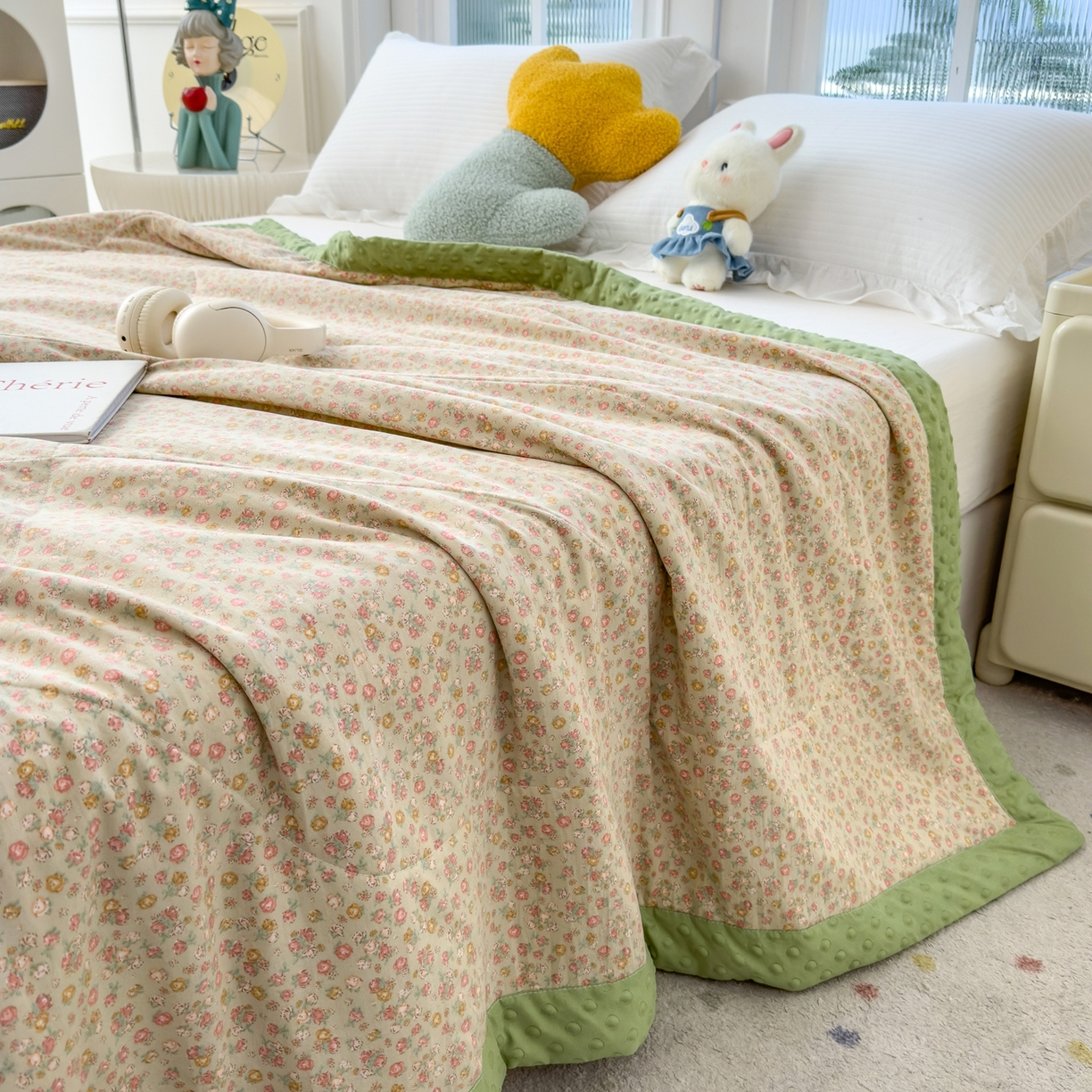 91家纺网 家纺一手货源 找家纺 瑞禾家纺 2026新款印花夏凉豆豆夏被手工包边被子被芯儿童 半糖主义-绿