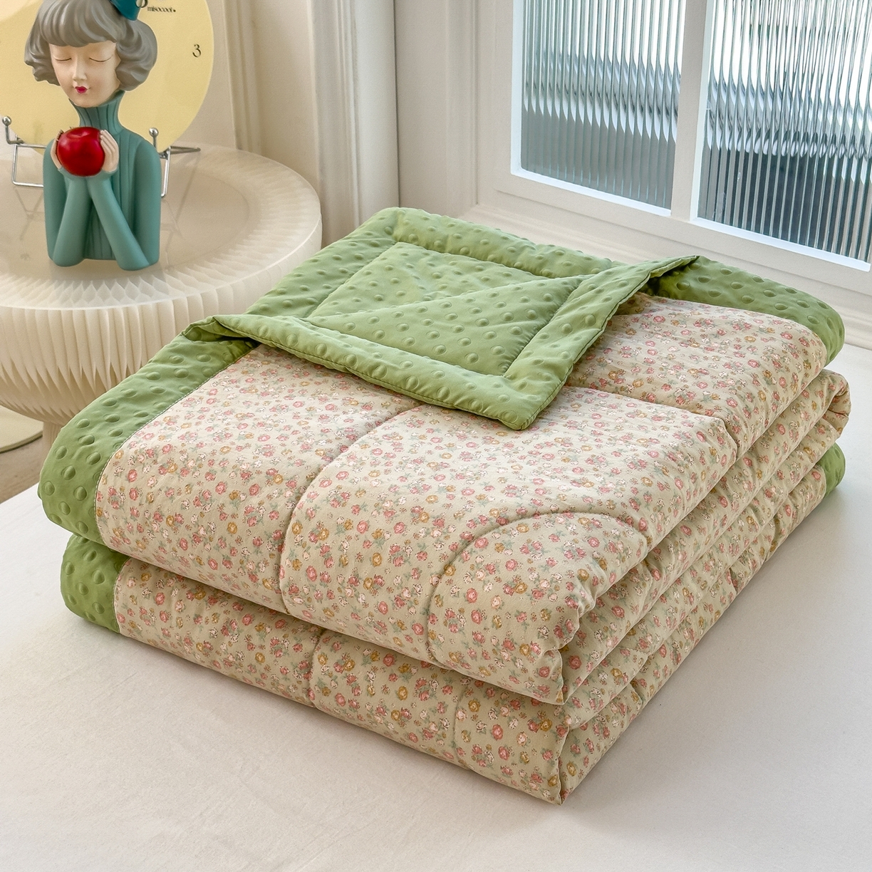 91家纺网 家纺一手货源 找家纺 瑞禾家纺 2026新款印花夏凉豆豆夏被手工包边被子被芯儿童 半糖主义-绿