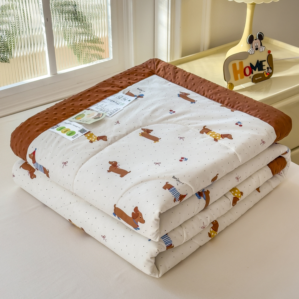 瑞禾家纺 2026新款印花夏凉豆豆夏被手工包边被子被芯儿童 波点腊肠