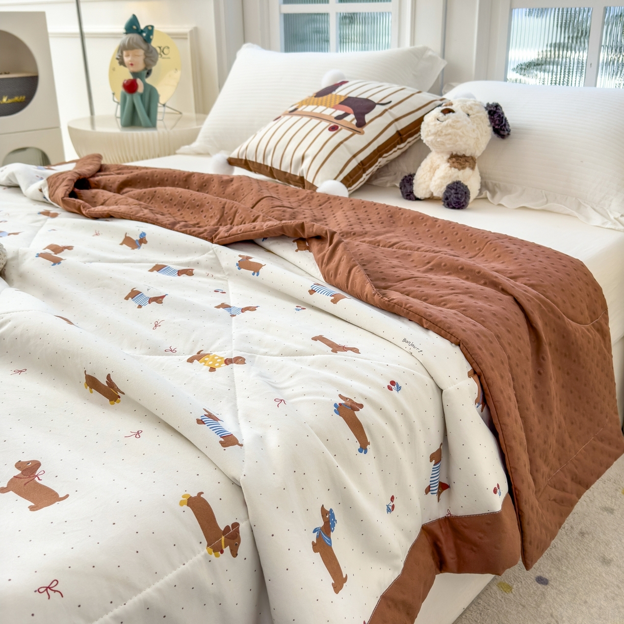 91家纺网 家纺一手货源 找家纺 瑞禾家纺 2026新款印花夏凉豆豆夏被手工包边被子被芯儿童 波点腊肠