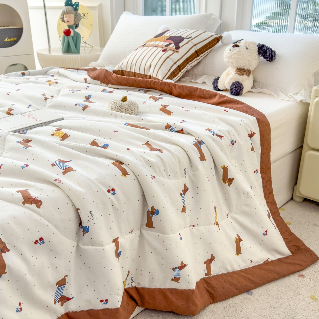 91家纺网 家纺一手货源 找家纺 瑞禾家纺 2026新款印花夏凉豆豆夏被手工包边被子被芯儿童 波点腊肠