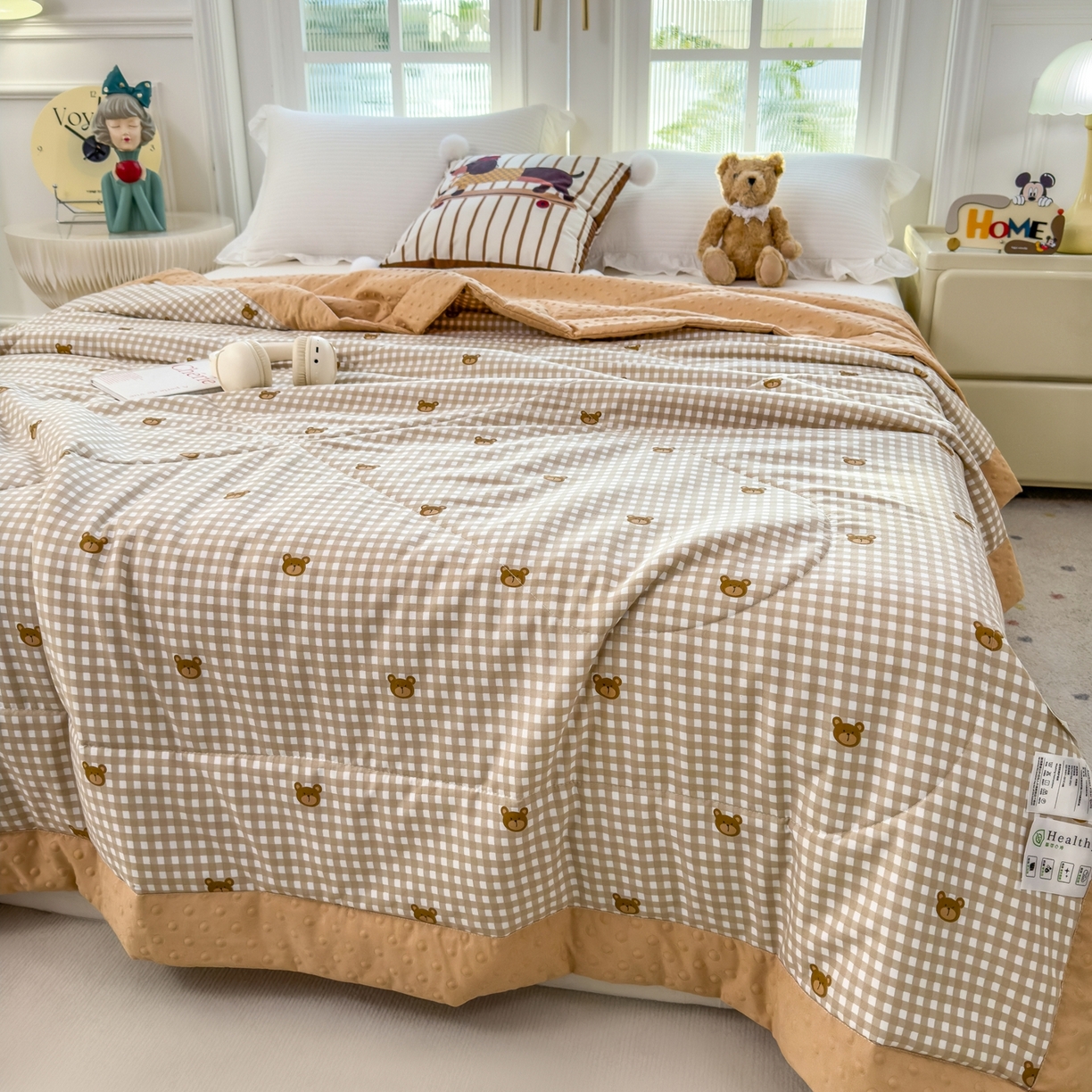 91家纺网 家纺一手货源 找家纺 瑞禾家纺 2026新款印花夏凉豆豆夏被手工包边被子被芯儿童 呆呆熊