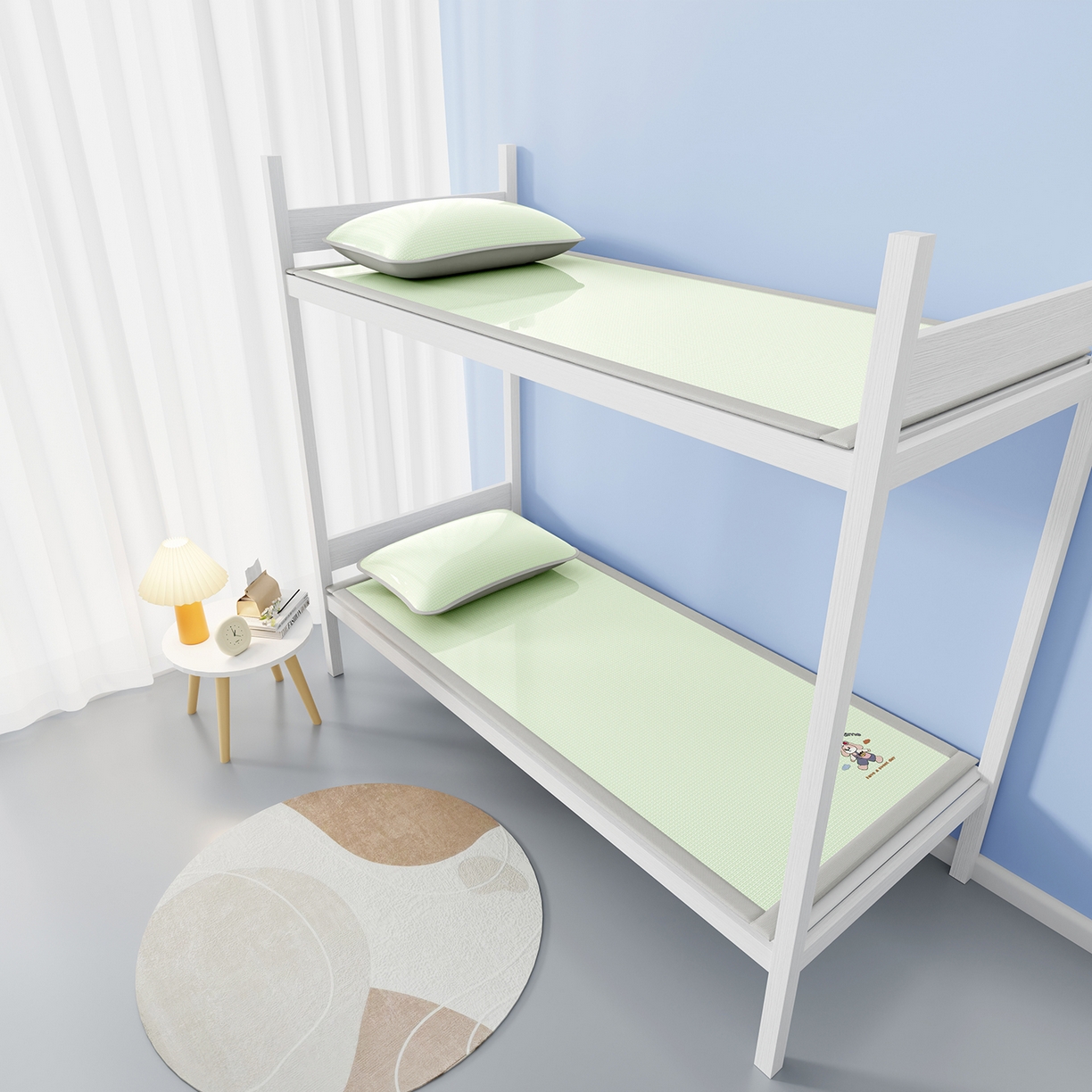 91家纺网 家纺一手货源 找家纺 奇丝雅 2026新款夏季A类碳光凉席三明治透气网冰丝凉席家用双人冰丝席床单可机洗单人学生宿舍上下铺夏天空调软席三件套 冰爽-绿