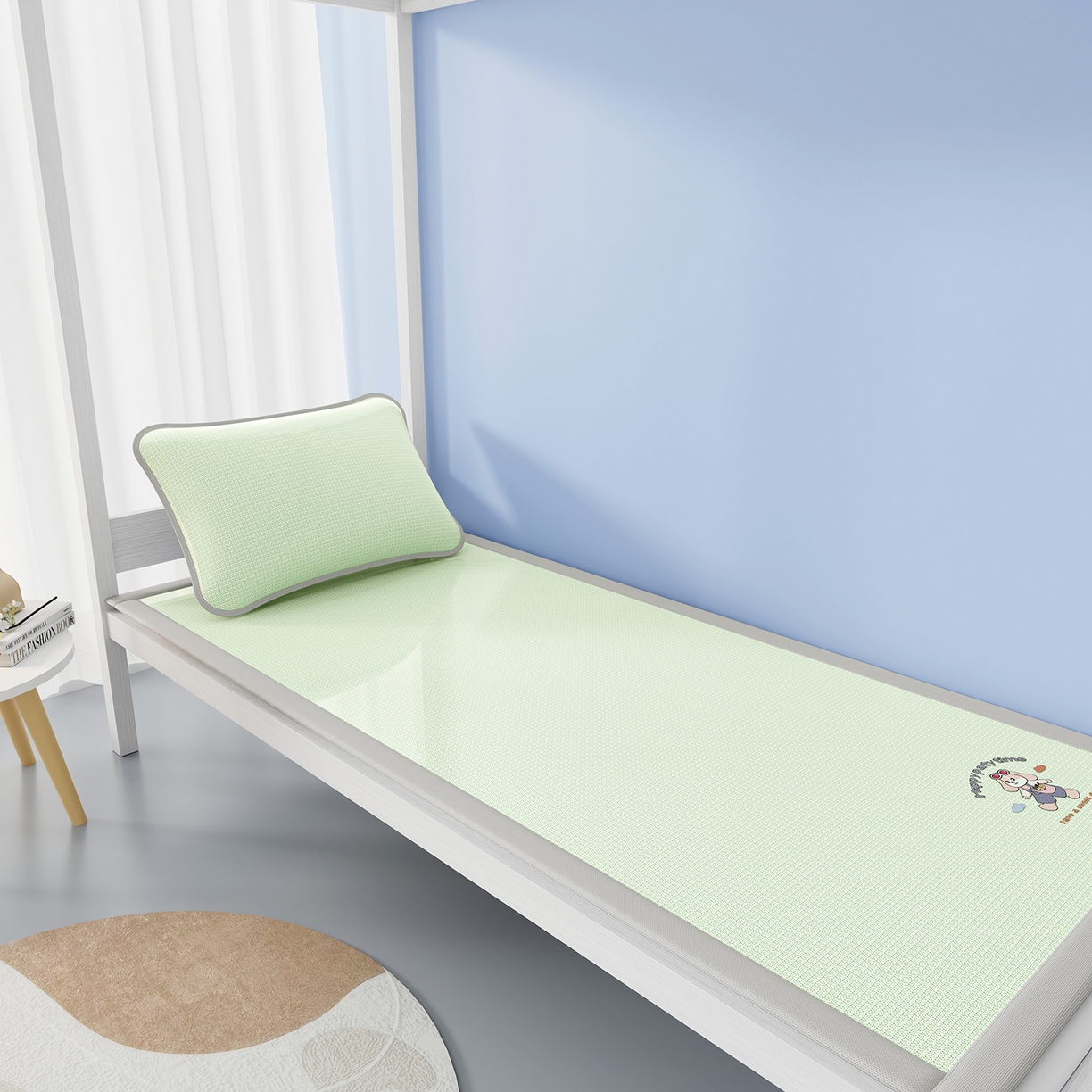 91家纺网 家纺一手货源 找家纺 奇丝雅 2026新款夏季A类碳光凉席三明治透气网冰丝凉席家用双人冰丝席床单可机洗单人学生宿舍上下铺夏天空调软席三件套 冰爽-绿