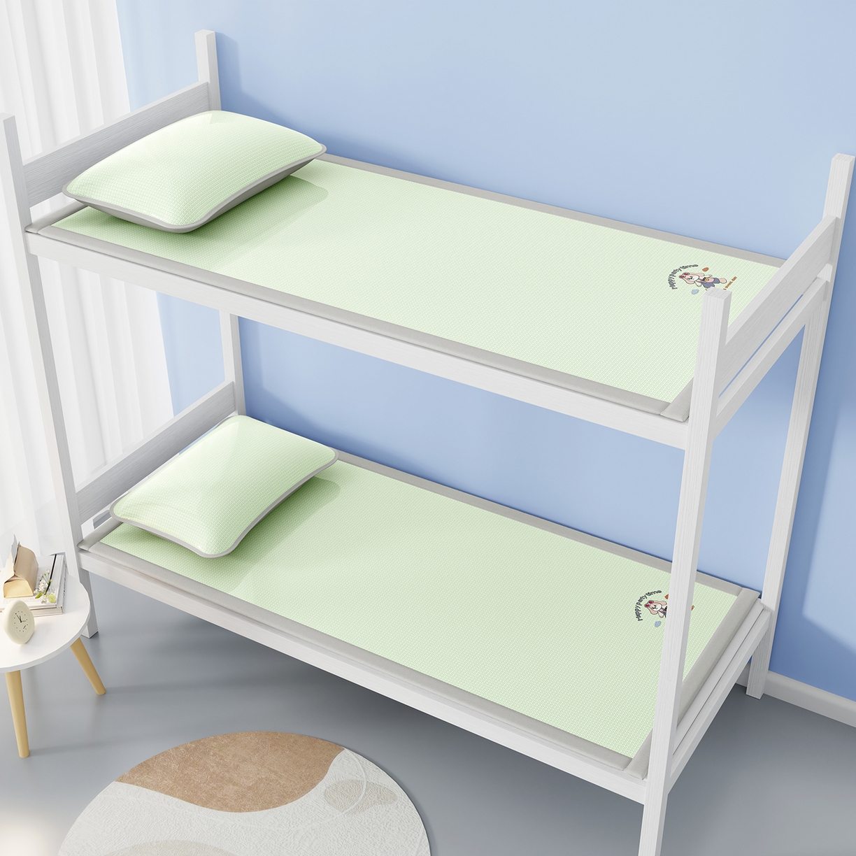 91家纺网 家纺一手货源 找家纺 奇丝雅 2026新款夏季A类碳光凉席三明治透气网冰丝凉席家用双人冰丝席床单可机洗单人学生宿舍上下铺夏天空调软席三件套 冰爽-绿