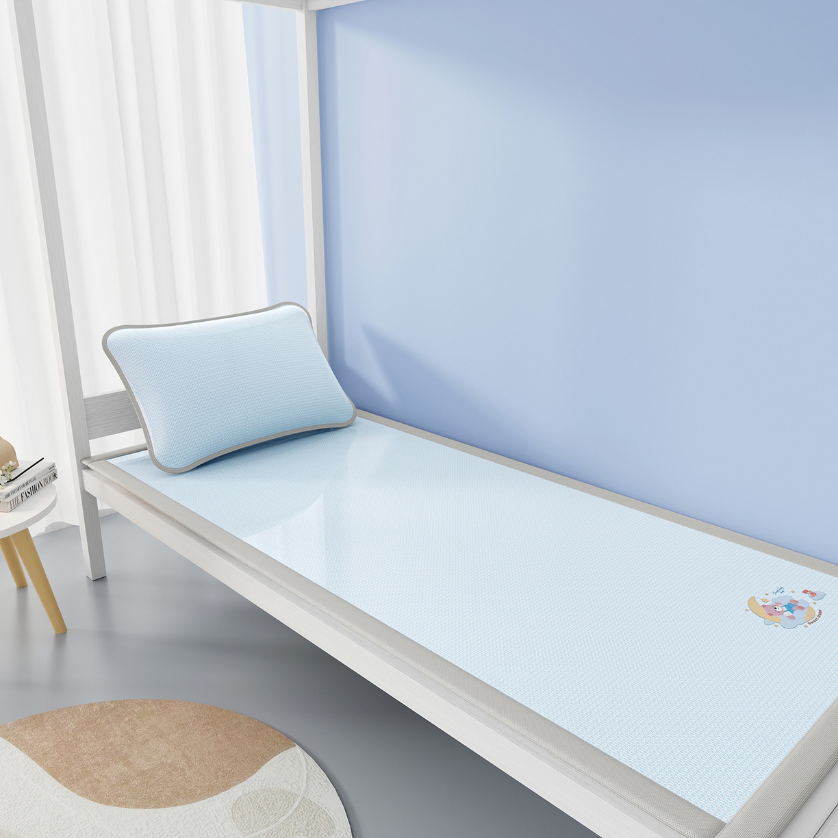 91家纺网 家纺一手货源 找家纺 奇丝雅 2026新款夏季A类碳光凉席三明治透气网冰丝凉席家用双人冰丝席床单可机洗单人学生宿舍上下铺夏天空调软席三件套 冰爽-蓝