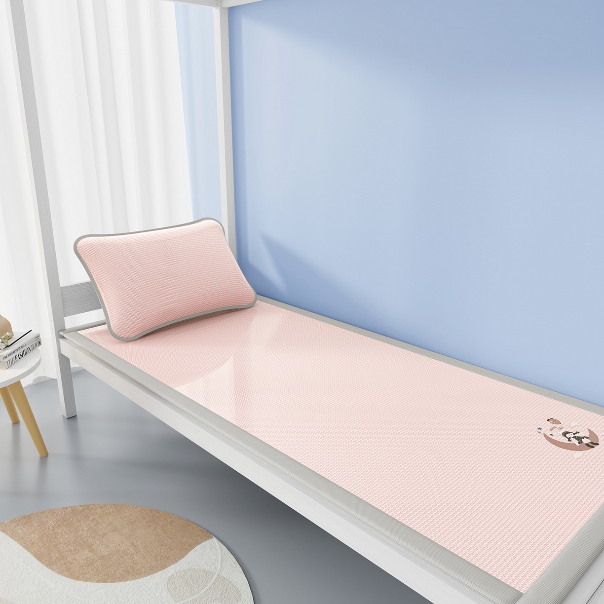 91家纺网 家纺一手货源 找家纺 奇丝雅 2026新款夏季A类碳光凉席三明治透气网冰丝凉席家用双人冰丝席床单可机洗单人学生宿舍上下铺夏天空调软席三件套 冰爽-粉