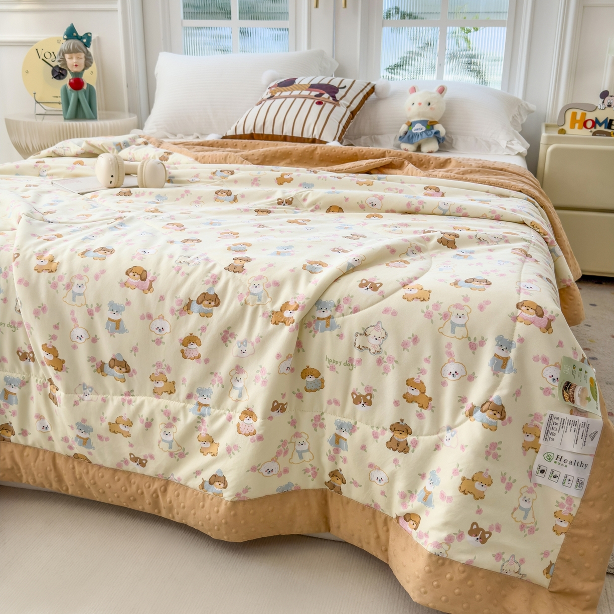 91家纺网 家纺一手货源 找家纺 瑞禾家纺 2026新款印花夏凉豆豆夏被手工包边被子被芯儿童 西高地